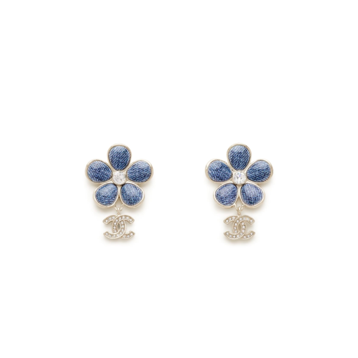 CHANEL 26C CC BLUE FLOWERS EARRINGS ABG744